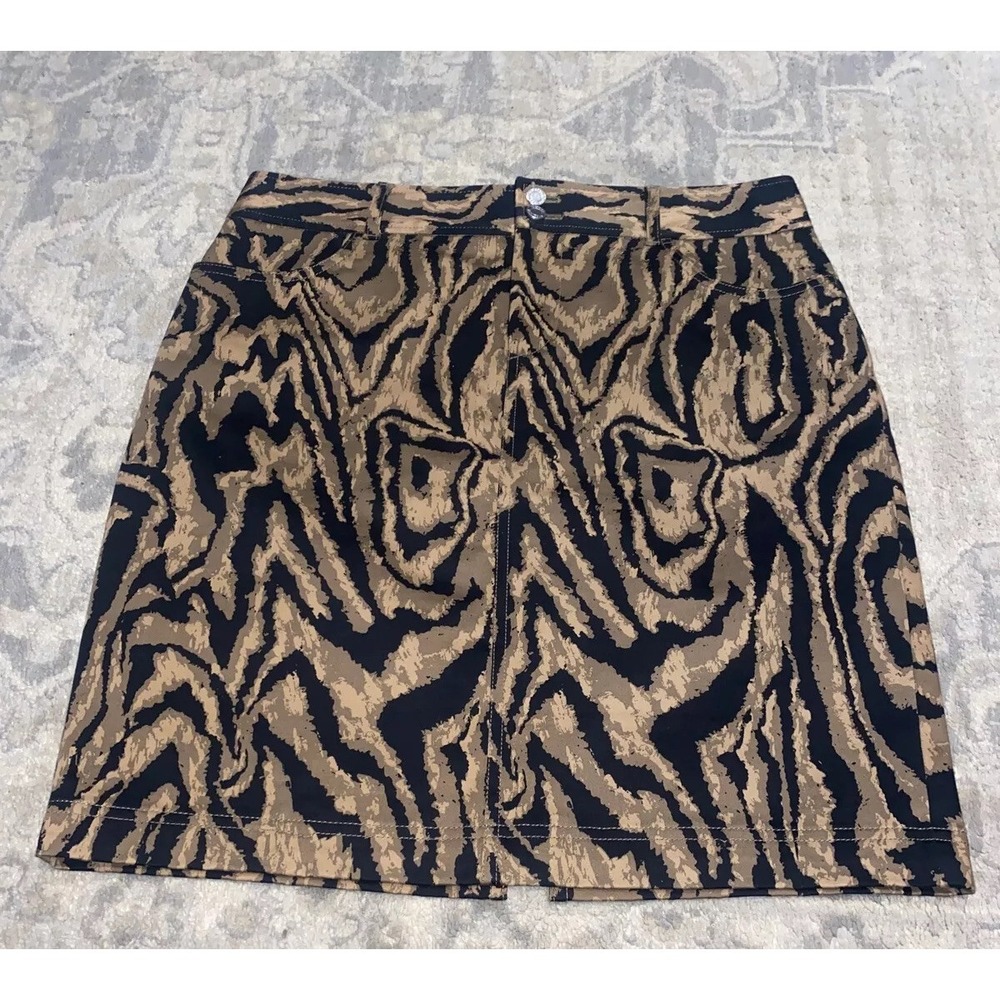 NWOT Chaps Animal Print Skirt Black Brown Tan Stretch Sz 6 Cotton Blend Womens